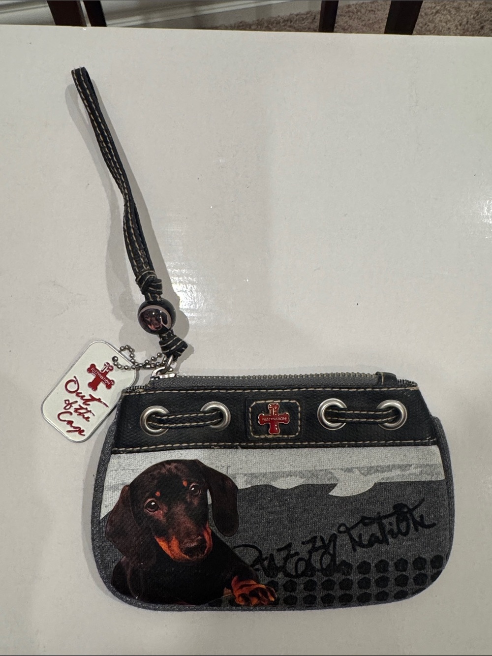 Black Dachshund Print Wristlet Clutch